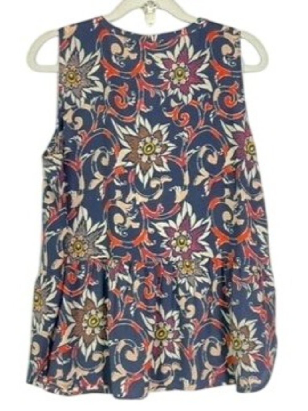 NWT LOFT Floral Print Shell Top Blue Orange Gold Sleeveless Size Large - Picture 7 of 12